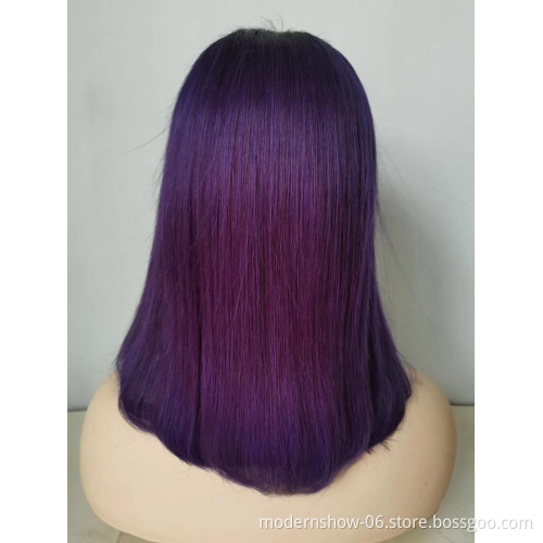 Lace Frontal Wig Virgin Human Hair Wig Customized Colored BOB Straight for Woman 1B/ Blue, Green, Purple Brazilian Hair Long